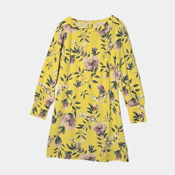 LOFT Boatneck Floral Shift Dress Yellow 10 Cottagecore Spring Garden Brunch NWT - Picture 2 of 12
